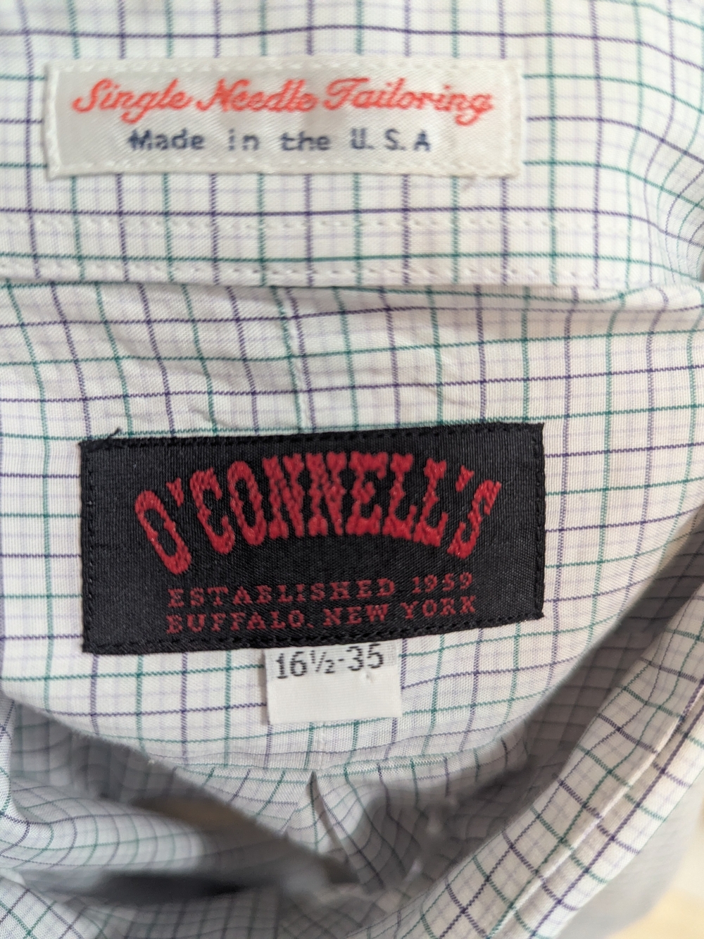 White Dress Shirt with Green & Purple Check